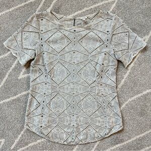 J. Crew Gray and Ivory Eyelet Lace T-shirt Top